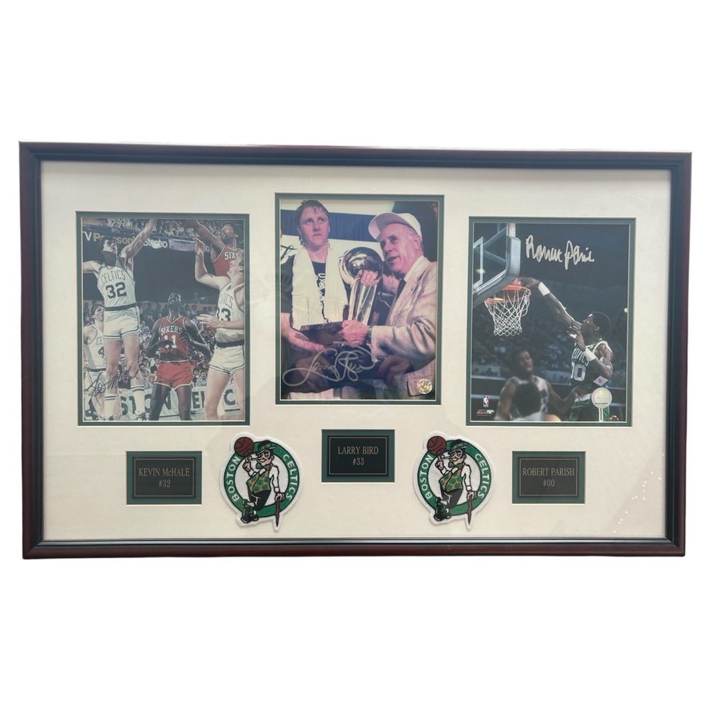 Celtics Big 3 Larry‎ Bird Parish McHale Signed Framed Photos Certified 32"x20"